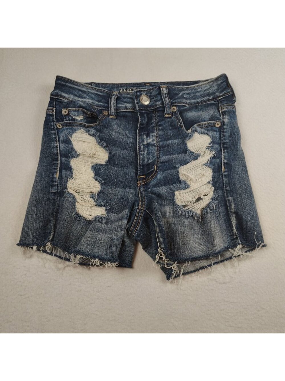 American Eagle High Rise Shortie Shorts Size 6 Ripped Distressed Raw Hem